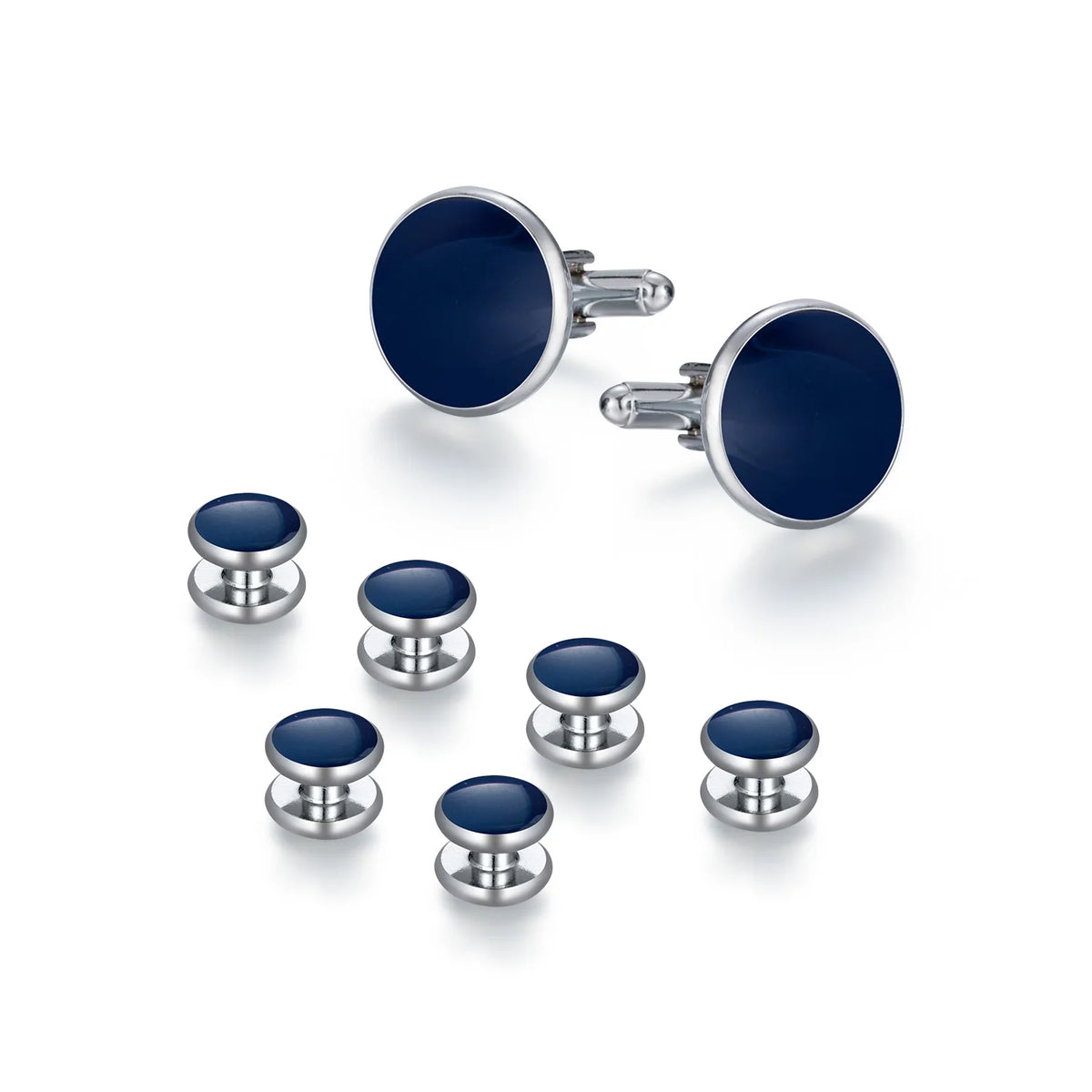 Solid Men's Cufflinks Studs Set for Tuxedo Minimalist Navy Blue Man Shirt Cufflinks for Men's Father Husband