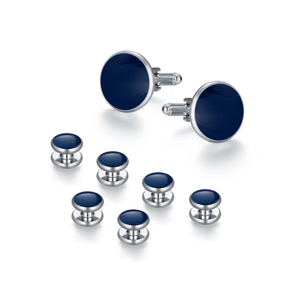 Solid Men's Cufflinks Studs Set for Tuxedo Minimalist Navy Blue Man Shirt Cufflinks for Men's Father Husband