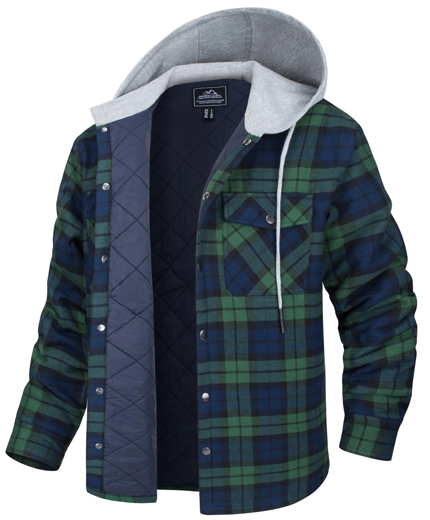 MAGCOMSEN Men's Hooded Flannel Jacket Cotton Autumn Winter Warm Coat Long Sleeve Plaid Shirt