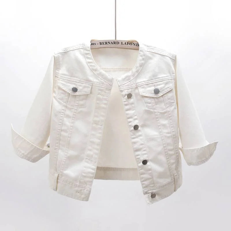 Summer White Short Women Denim Jacket Thin Slim Outerwear Half Sleeve Jeans Jackets Female