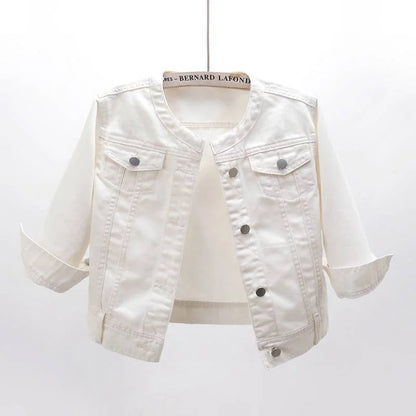 Summer White Short Women Denim Jacket Thin Slim Outerwear Half Sleeve Jeans Jackets Female