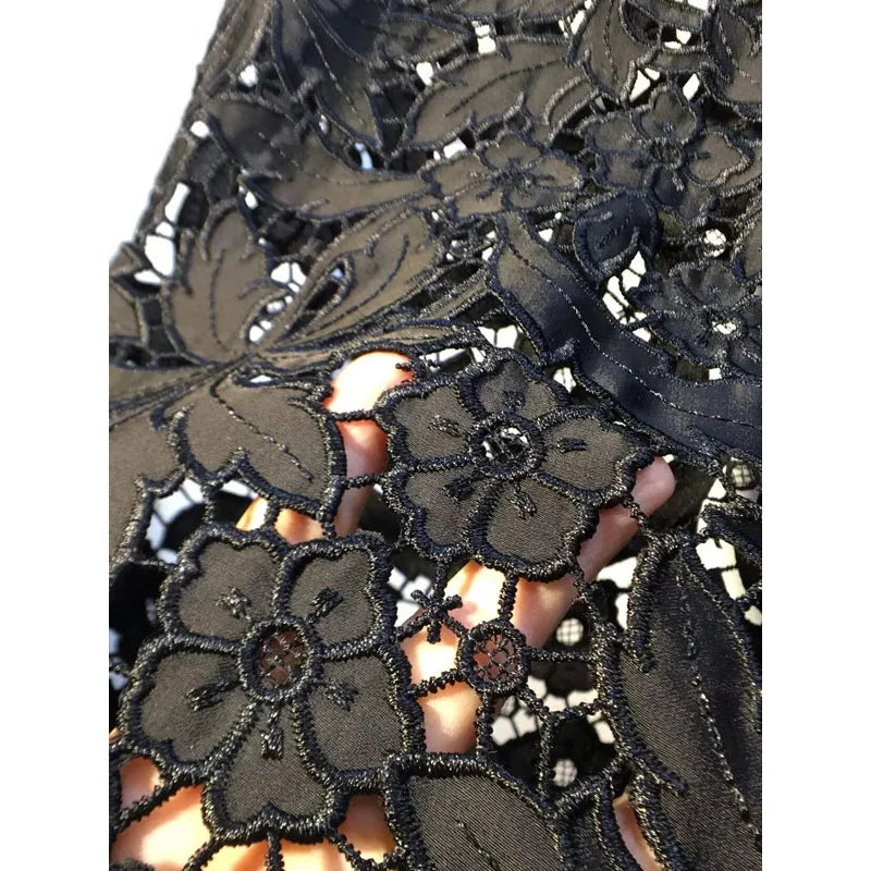 New Summer Denim Patchwork Hook Flower Hollow Lace Straight Leg Wide Leg Pants Casual High Waist Heavy Embroidery Rhinestone