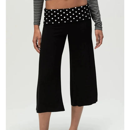 Women Vintage Fold Over Waist Gaucho Pants Low Rise Cropped Wide Leg Capri Pants y2k Foldover Culottes Yoga Pants Pajama Bottoms