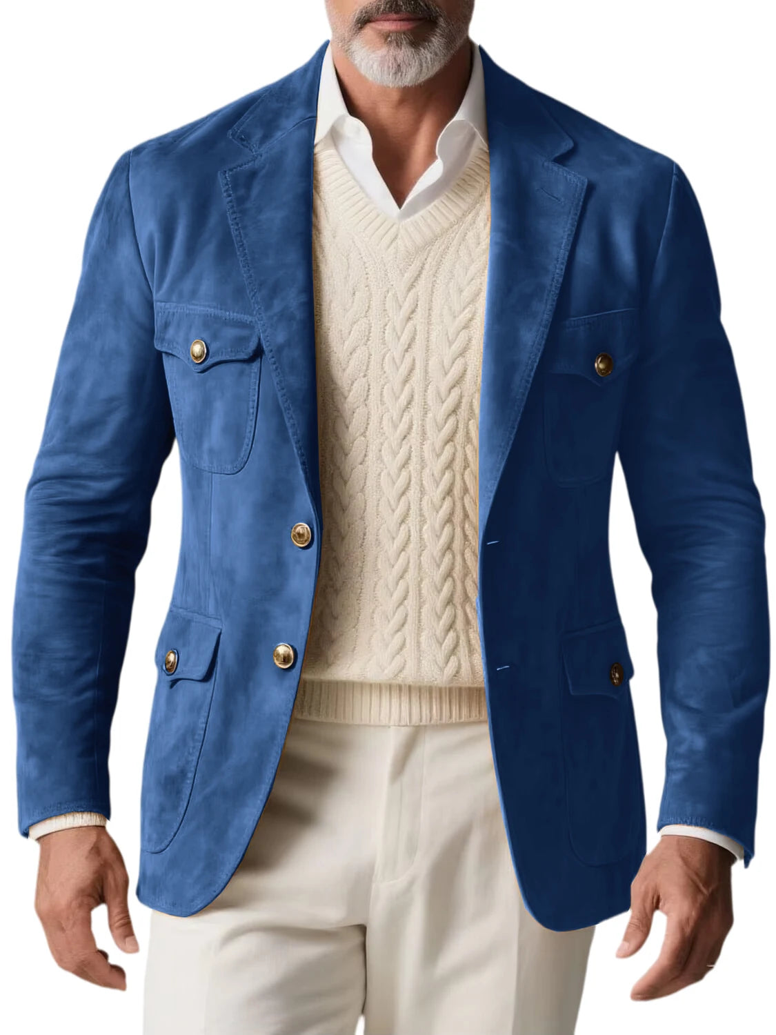 1970s Men's Suede Blazer Retro Slim Fit Two Buttons Multi Pocket High Quality Jacket Fashion Casual Sport Coat For Daily Wear