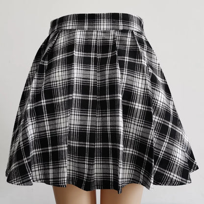 Gothic Sweet Women Pleated Skirt Fashion Plaid Mini High Waist Chic Skirt Kawaii Summer Casual Ladies Plaid Pleated Skirt
