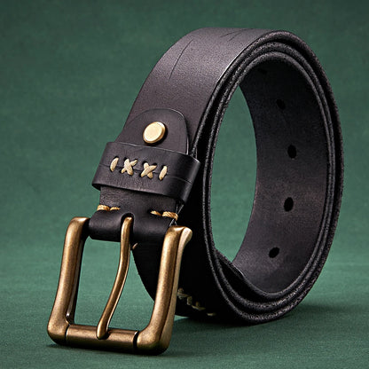 3.8CM Men High Quality Genuine Leather Belt Luxury Designer Brass Pin Buckle Belts Pure Cowskin Vintage Strap Male Jeans for Man