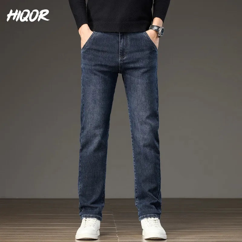 HIQOR New In Korean Men's Casual Long Jeans Classic Man Straight Denim Wide-leg Pants Solid Baggy Trousers Fashion Business Jean