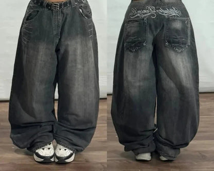 Street Vintage Jeans New Y2K Harajuku Wash Blue Multiple pockets Baggy Jeans Denim Pants Mens Womens High Waist Wide Trousers