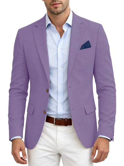Men's Linen Blend Blazer Notched Lapel Two Button Breathable Suit Jacket For Business Casual Wedding Daily Wear