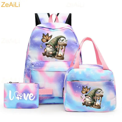 3pcs White Puppy Maltese Dog Colorful Backpack with Lunch Bag for Women Student Teenagers Rucksack Casual School Bags Sets