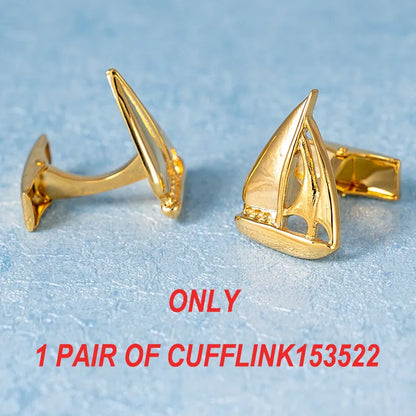 Fashion Sailing Boat Cufflinks Gold Metal Cuff Button White Blue Enamel Jewelry For Men Suit French Shirt Business Groom Gifts