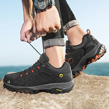 HIKEUP Leather Men Shoes for Men's Casual Shoes Fashion Waterproof Winter Luxury Designer Brand Work Boots Man Non-slip Sneakers