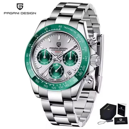 PAGANI DESIGN PD1644 Men's VK63 Quartz Chronograph Watch Sapphire Glass Stainless Steel 100M Waterproof Sport Wristwatch