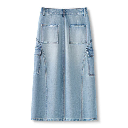 ZJYT High Street Fashion Denim Skirts for Women Summer 2026 New High Waist Casual Blue Midi Skirt Ladies Faldas Female Clothes