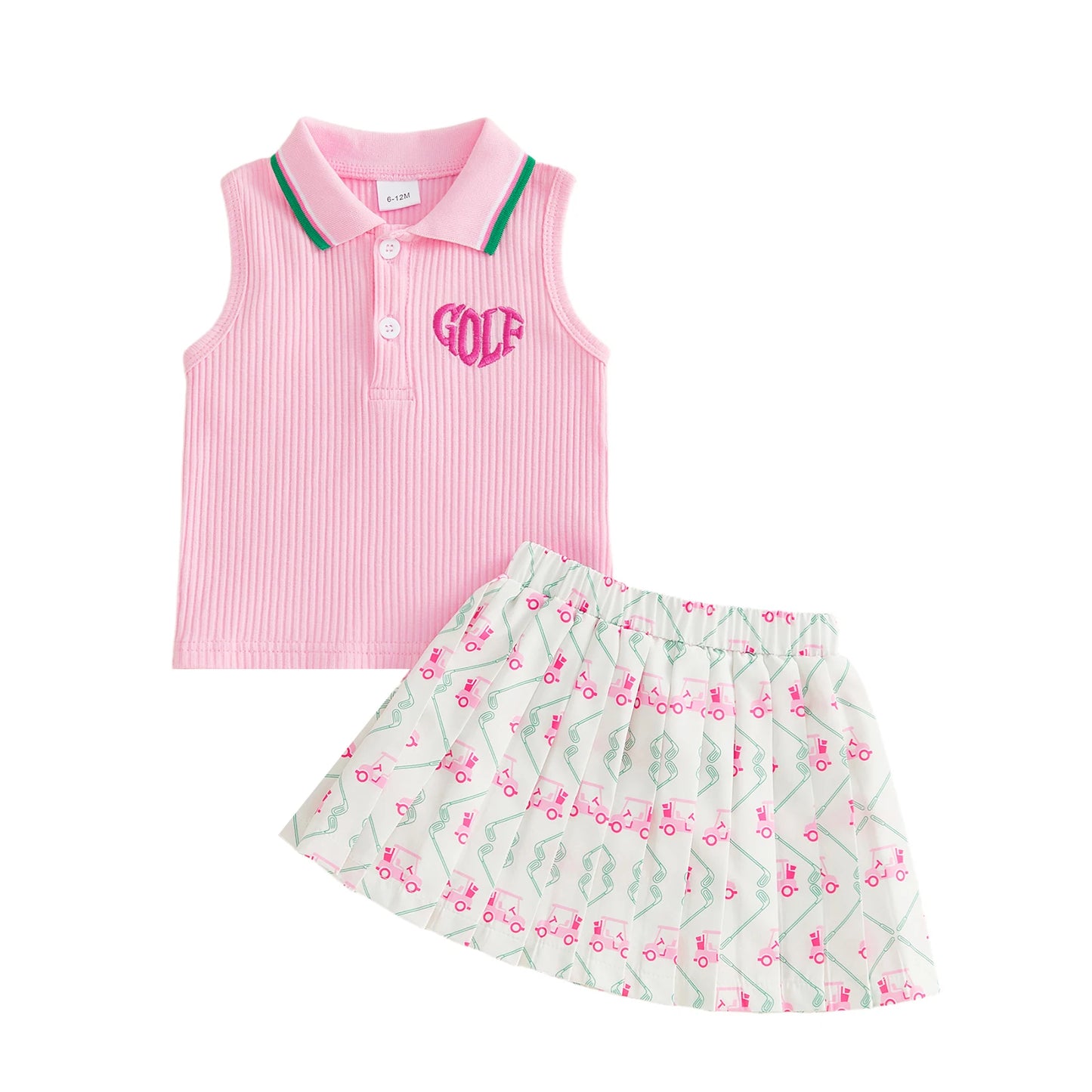 Adorable Infant Girl Tennis Ensemble with Ruffled Sleeveless  and Flared Skirt - Cute 2 Piece Summer Outfit