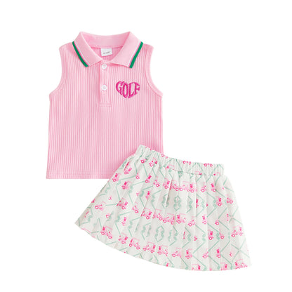 Adorable Infant Girl Tennis Ensemble with Ruffled Sleeveless  and Flared Skirt - Cute 2 Piece Summer Outfit