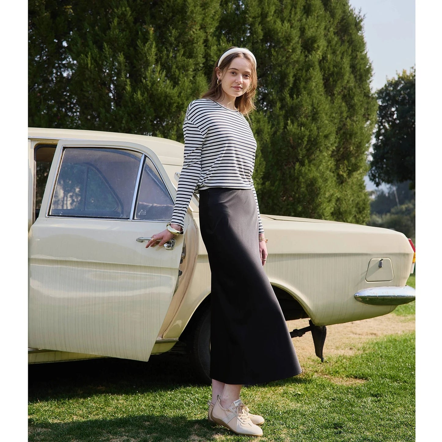 AP 2026 Spring and Summer Women Satin Skirt Solid Color High Quality