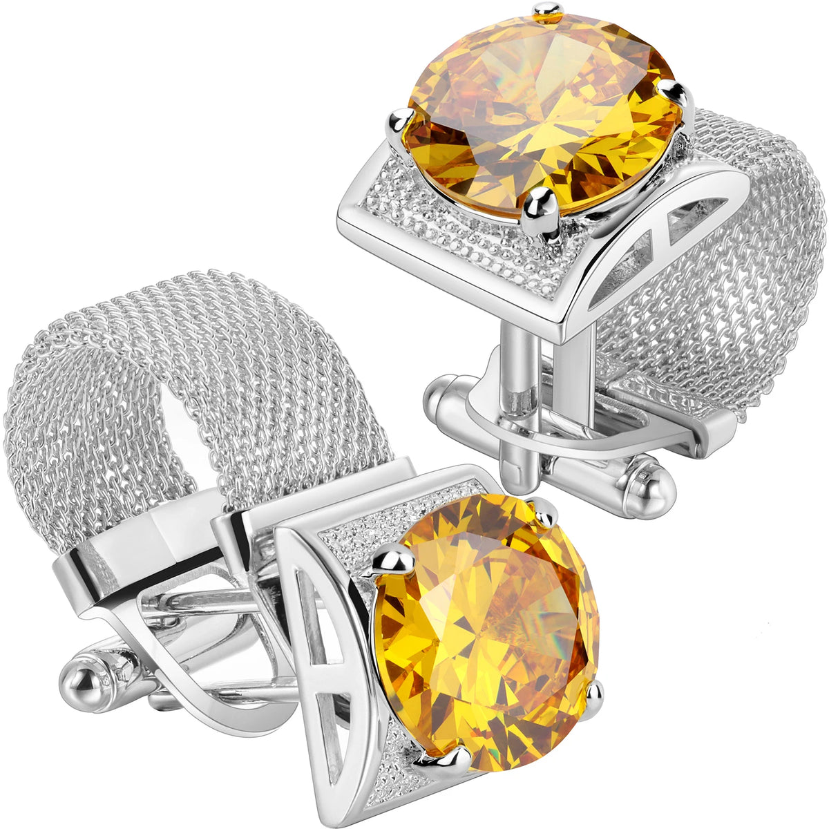 HAWSON Birthstone Crystal Cufflinks for Men Silver Luxury with Chain Wedding Birthday Christmas Gift