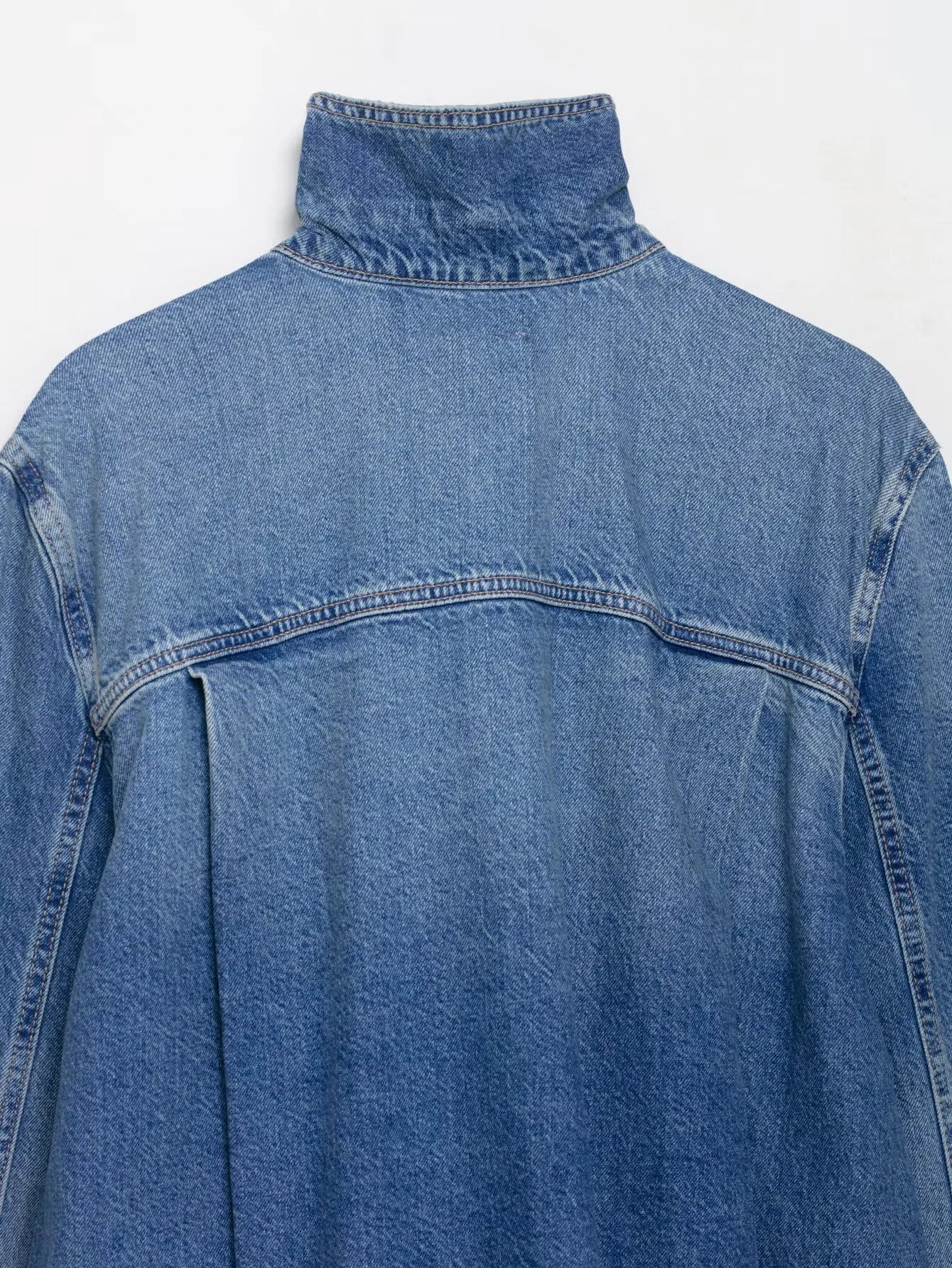 European and American style spring new women's clothing new style hidden button high neck long sleeved denim jacket jacket