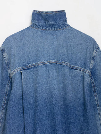 European and American style spring new women's clothing new style hidden button high neck long sleeved denim jacket jacket