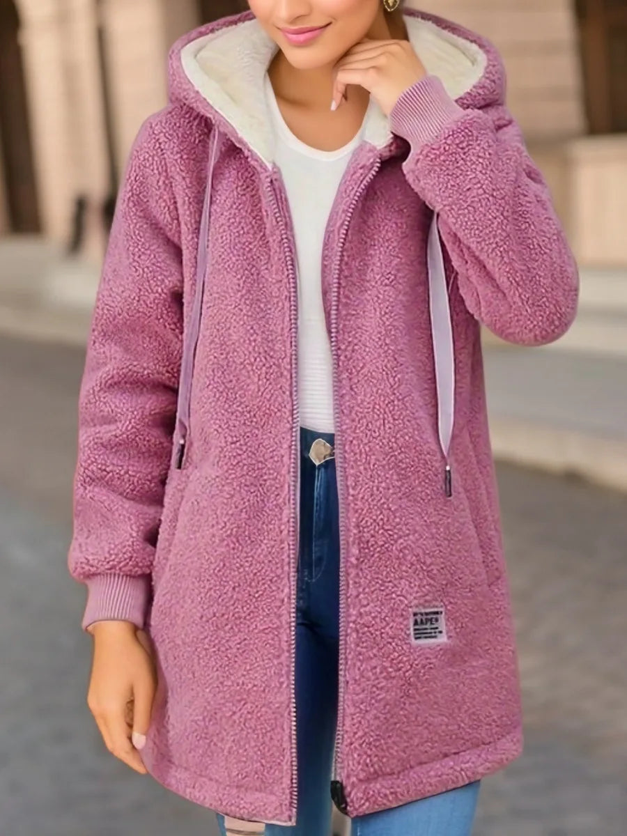 Women's Hooded Top  Winter Coat Thickened Fleece-lined Sweatshirt Cardigan Winter