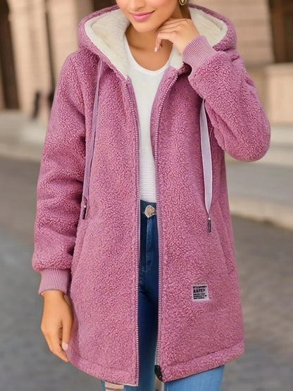 Women's Hooded Top  Winter Coat Thickened Fleece-lined Sweatshirt Cardigan Winter