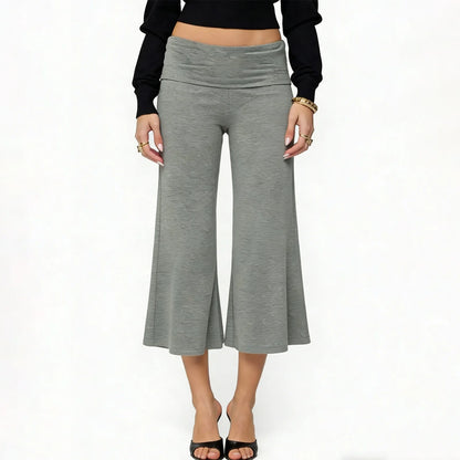Women Vintage Fold Over Waist Gaucho Pants Low Rise Cropped Wide Leg Capri Pants y2k Foldover Culottes Yoga Pants Pajama Bottoms