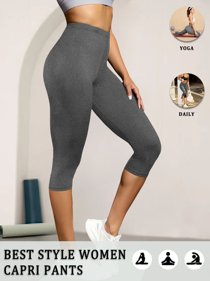 Women's Super Soft Capri Pants High Stretchy Breathable Pants No See Through Workout Running Yoga Athletic Pants Gym Leggings