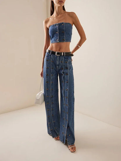Women's Spring Autumn Stylish Button Jeans Pants 2025 New Vintage Denim Long Vintage Trousers Woman Bottoms Clothes for Ladies