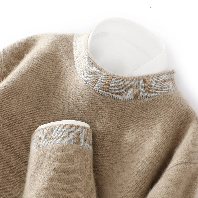 ATTYYWS 100% pure wool men's semi high neck solid color knitted casual business men's long sleeved pullover sweater New product