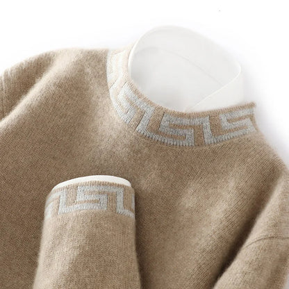 ATTYYWS 100% pure wool men's semi high neck solid color knitted casual business men's long sleeved pullover sweater New product