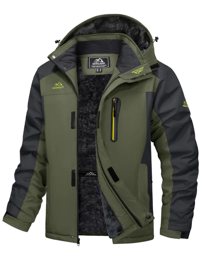 Men's Winter Jacket Waterproof Windproof Fleece Lined Parka Warm Thermal Coat with Removable Hood Outdoor Ski Snowboard Jacket