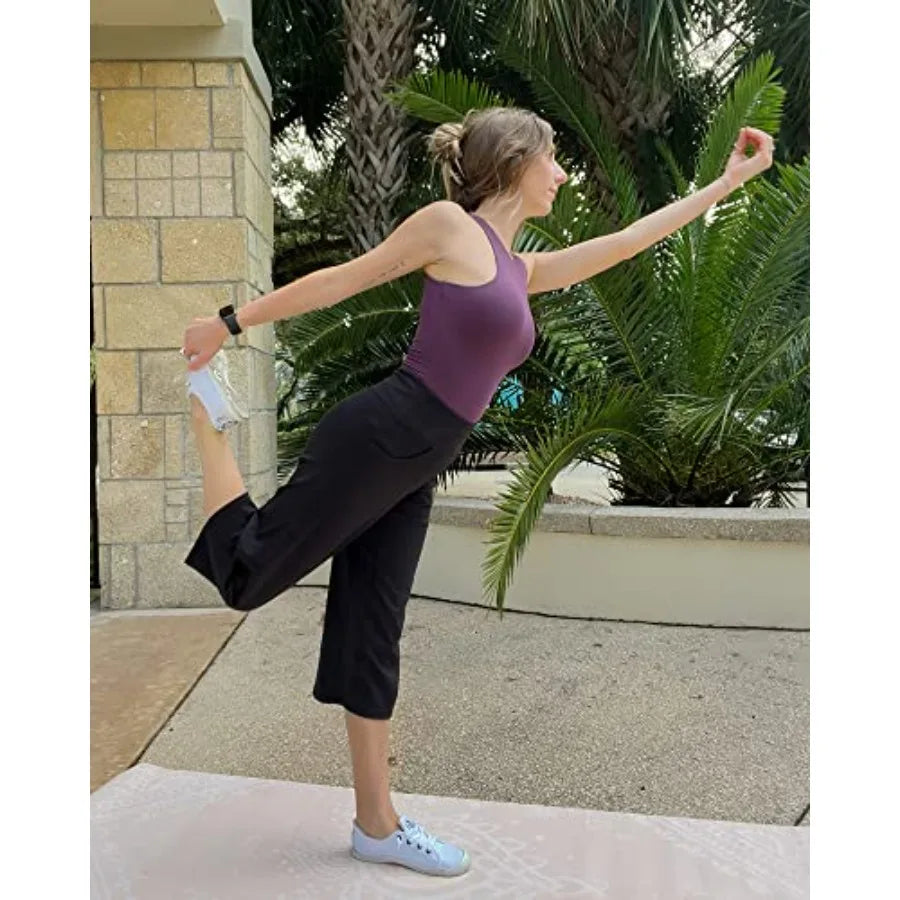 Capri Pants for Women Wide Leg Yoga Cropped Pants with Pockets Loose Casual Summer Pant