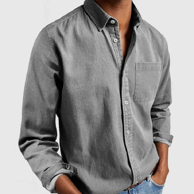 Men's Solid Color Casual Long Sleeve Shirt Daily Commuter All-Match Full Cardigan Fashion Lapel Top