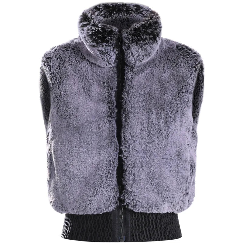 GSOU SNOW Women Fuzzy Faux Fur Vest Coat Ski Jacket Sleeveless Zip Shaggy Waistcoat Winter Daily Warm Outdoor Sport