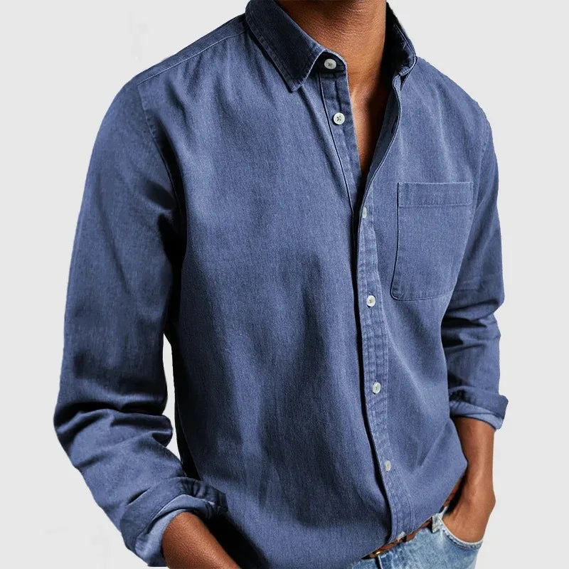 Men's Solid Color Casual Long Sleeve Shirt Daily Commuter All-Match Full Cardigan Fashion Lapel Top