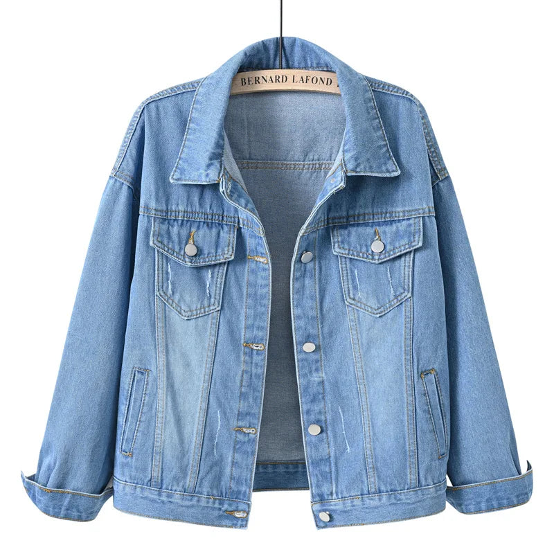 Solid Short Women's Denim Coat Spring Autumn Female Loose Jeans Jacket Purple Student Casual Outwear White Pink Yellow Red Black