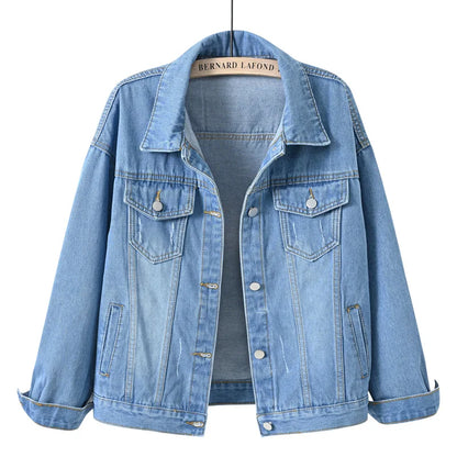 Solid Short Women's Denim Coat Spring Autumn Female Loose Jeans Jacket Purple Student Casual Outwear White Pink Yellow Red Black