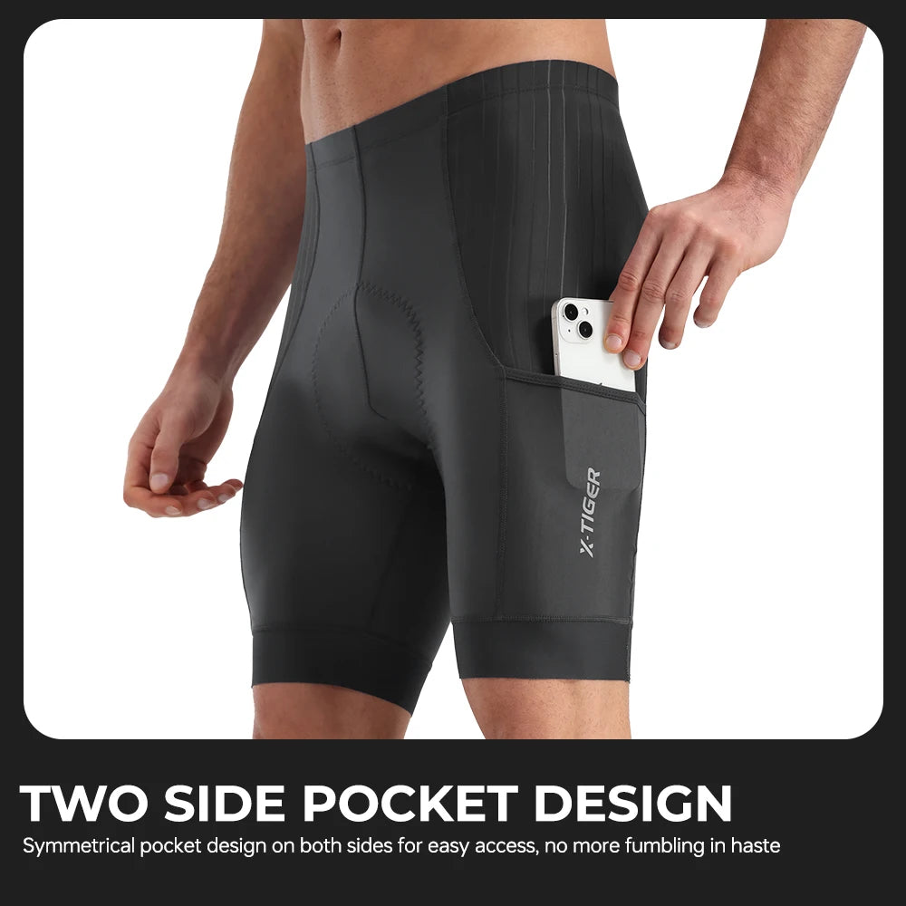 X-TIGER Men Long Distance Cycling Shorts 7 Hour Shock Pad Quick Dry Anti Slip Waistband Night Reflective MTB Bike Shorts