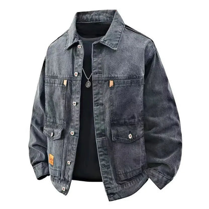 Spring Autumn Men Denim Coat Simple Solid Color Turn Down Collar Male Outerwear Single-breasted Long Sleeve Casual Man Jacket