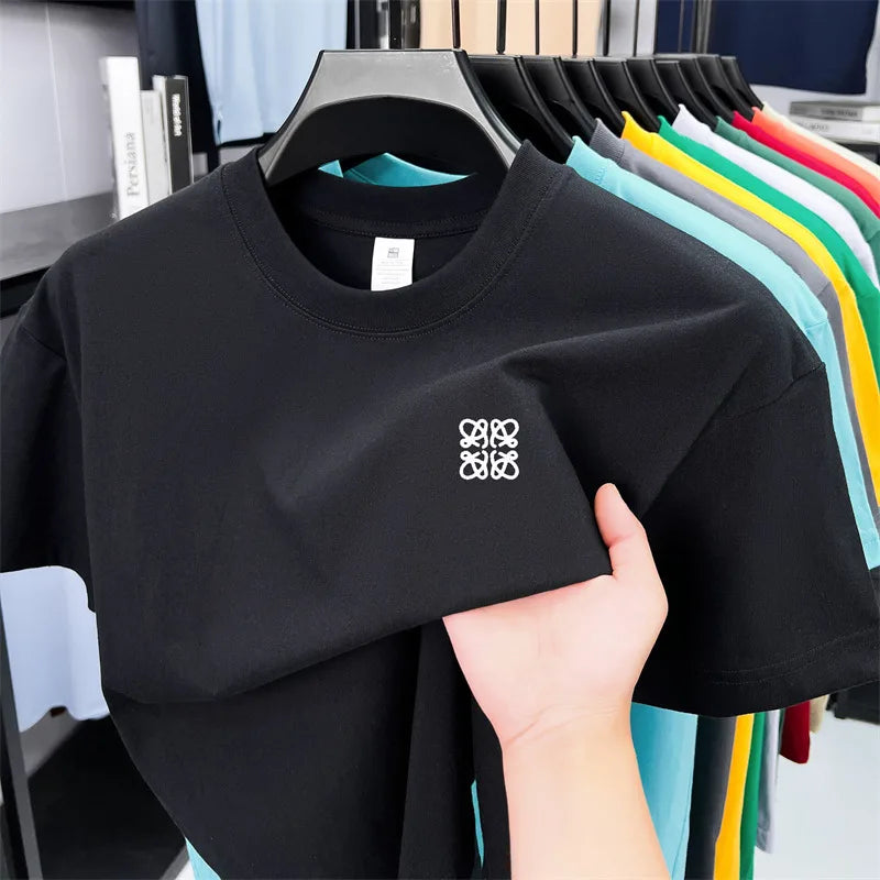 Summer Luxury 100_cotton Man Short-Sleeved T-Shirt Round Neck Delicate Embroidery Absorb Sweat Ventilate Leisure Men's Clothing