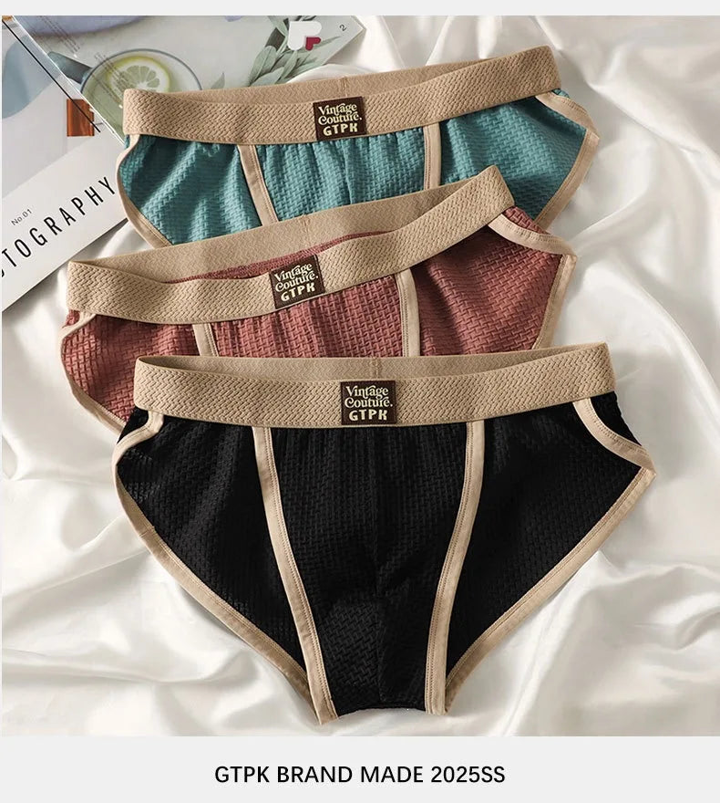 3 pcs Vintage Men High Cut Nylon Briefs ice silk Mesh Cool underpants Soft Breathable Quick Dry Mens underwear