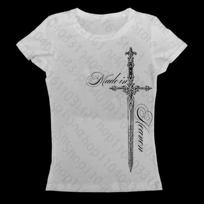 90s Summer Y2k EMO Tees Cool girl Punk Print Women Clothes Kpop Goth Graphic T Shirts 2000s Crop Top Women Slim Sexy Tees