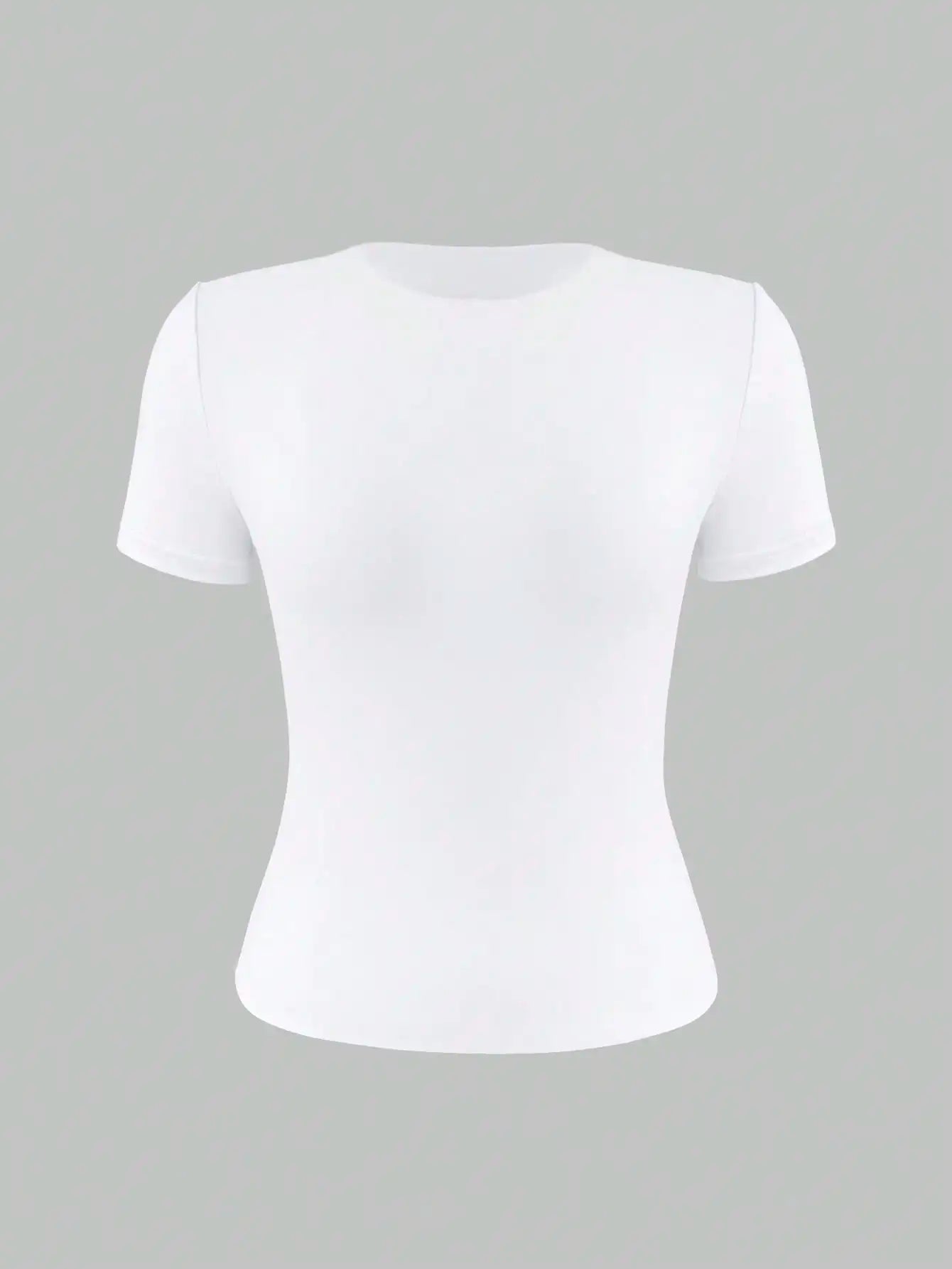 Women's White Solid Round Neck Short Sleeve Fitted T-Shirt for Summer Casual Wear