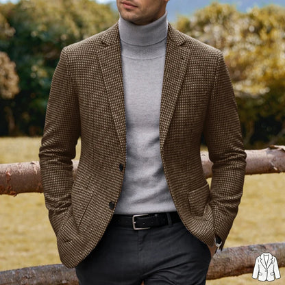 Men's Casual Blazer Houndstooth Wool Blend Suit Jacket Notched Lapel Slim Fit Business Formal Dress Sport Coat Outerwear