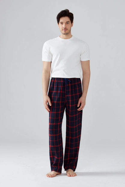 3pcs Men's Pajama Bottoms Autumn/Winter New Fashion Flannel Plaid Casual Sleeping Pants Elastic Waistband and Pocket