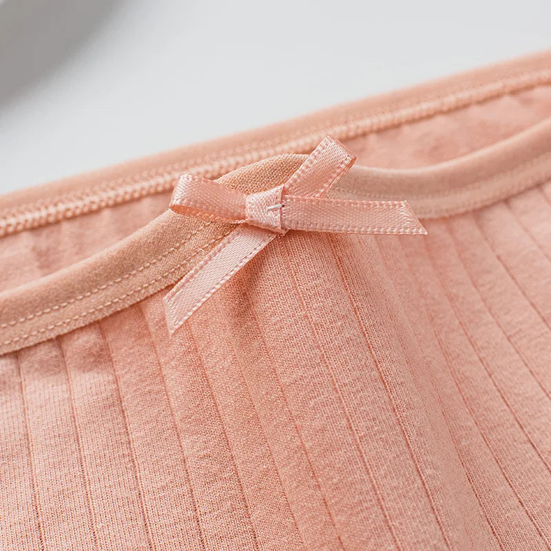 7Pcs/Set Women Cotton Ribbed Panties Mid-Rise Briefs with Bow Detail Comfort Breathable Underwear Sexy Lingerie Intimates M-XL