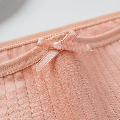 7Pcs/Set Women Cotton Ribbed Panties Mid-Rise Briefs with Bow Detail Comfort Breathable Underwear Sexy Lingerie Intimates M-XL