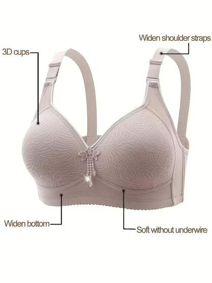 6pcs Seamless Tassel Decor Wireless Bra, Comfortable Push-Up Bra, - Adjustable Strap,