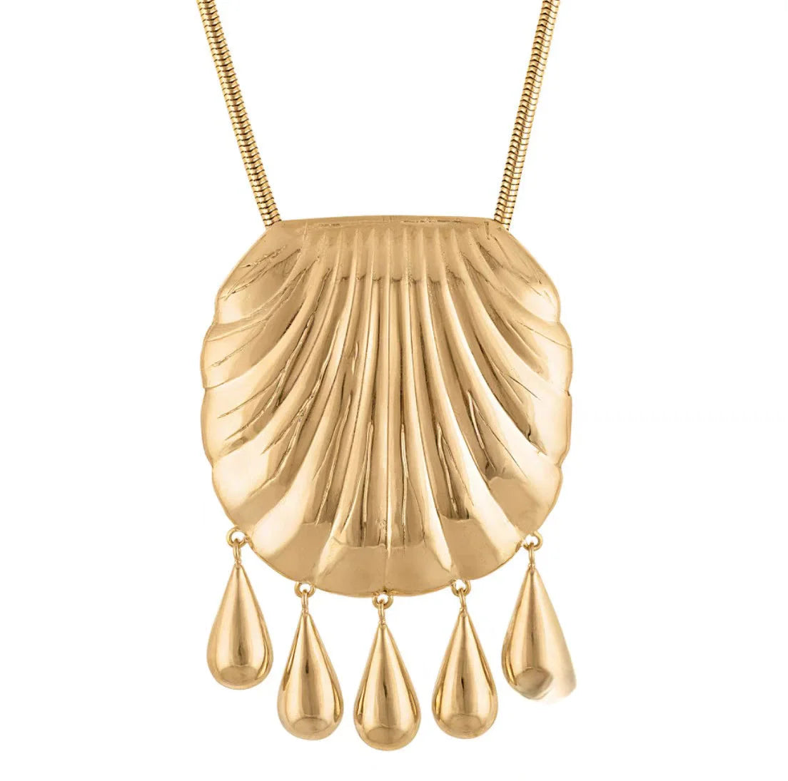 Vintage Exaggerated Metal Large Shell Shape Tassel Water Drop Pendant Necklaces for Women Party Heavy Jewelry Fashion Accessory